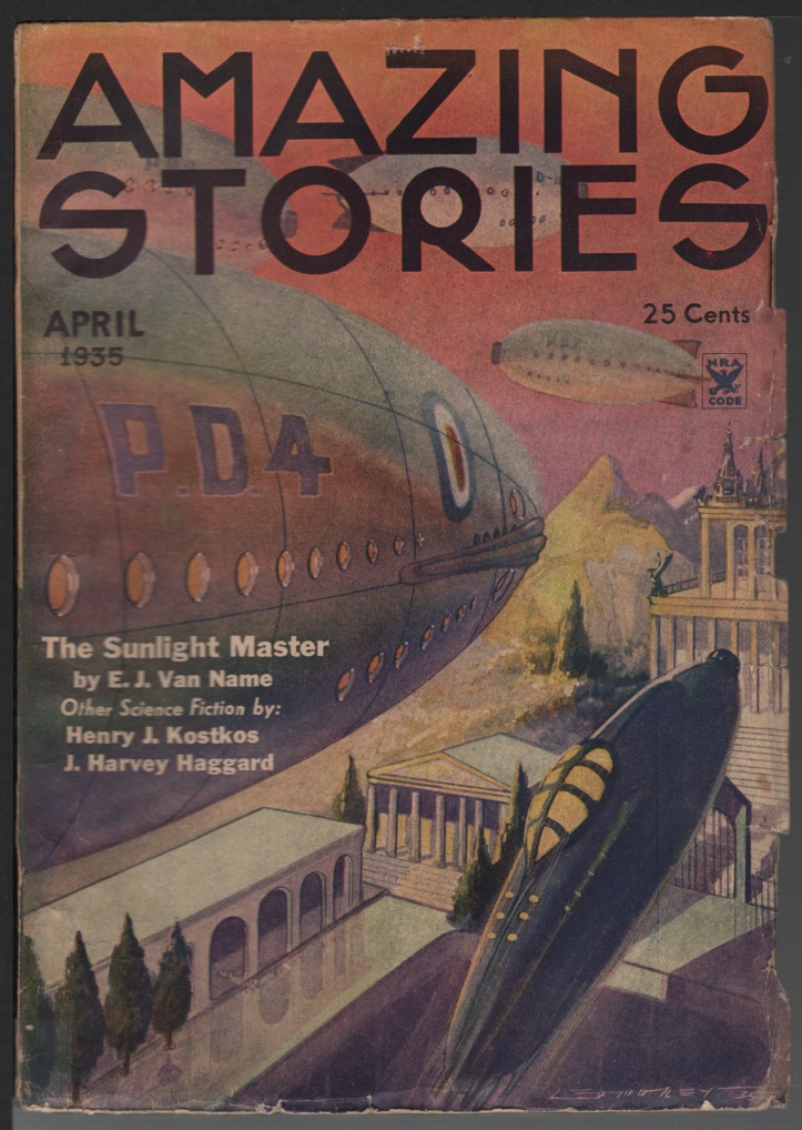 Image for Amazing Stories 1935 April. Zeppelin Cover.