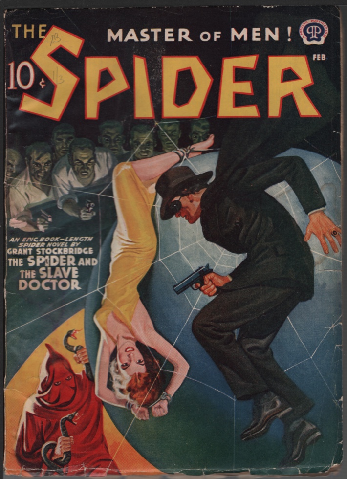 Image for Spider, The. 1941 February. Bondage Hooded Menace Cover.