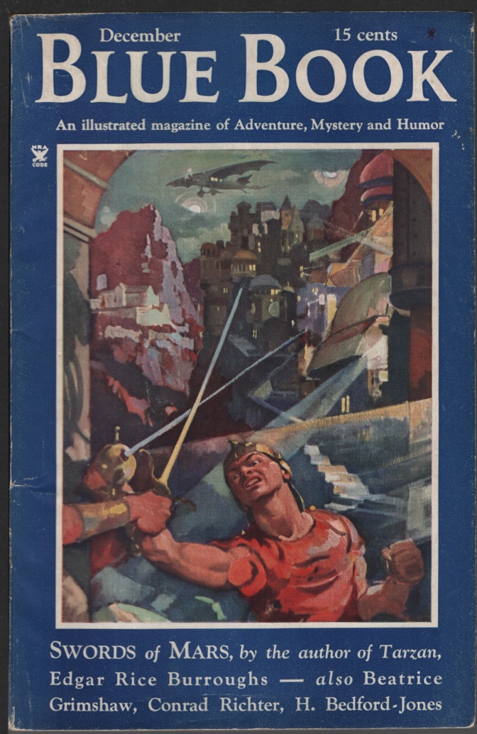 Image for Blue Book 1934 December. Swords of Mars Cover and Story Pt. 2
